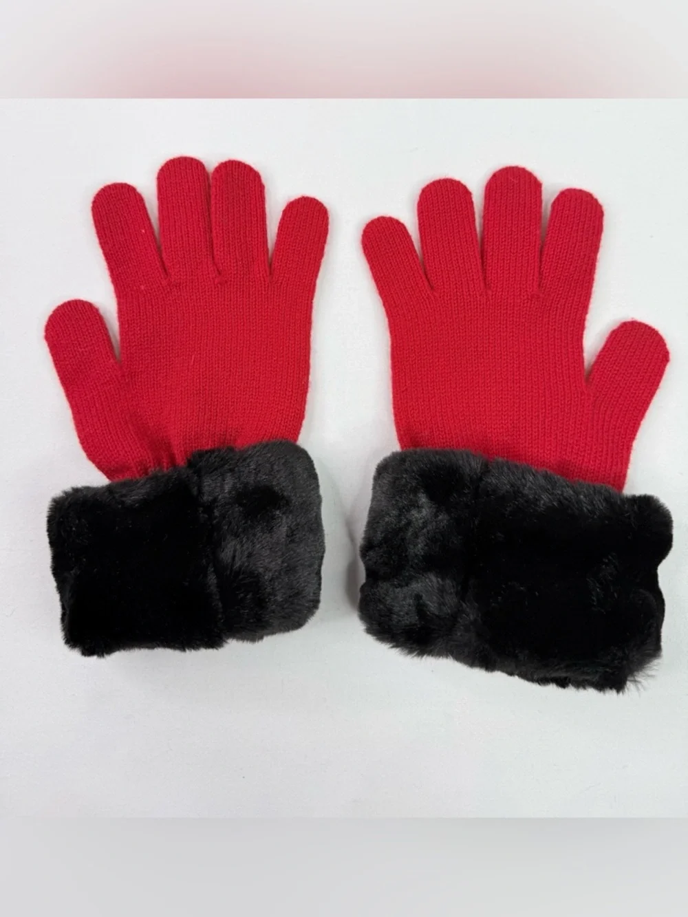 Preston & York Red Wool Faux Fur Cuff Knit Gloves